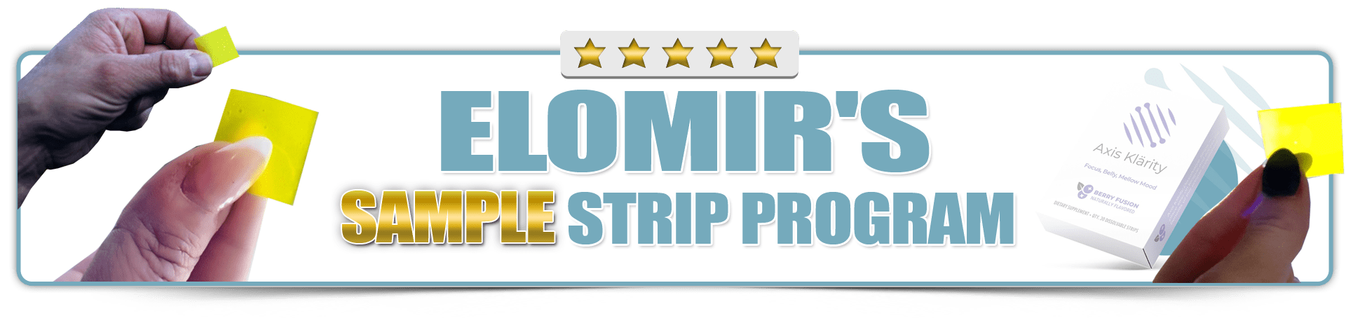 Elomir Sample Strip Program, Elomir Sample Strips, Elomir Axis Klarity, Elomir Axis Klarity Strips, Elomir Strips, Axis Klairy Strips, Yellow Strips, NAC Conjugate, Thiamine Conjugate, Curcumin Conjugate, Elomir International, Elomir United Kingdom, Elomir UK